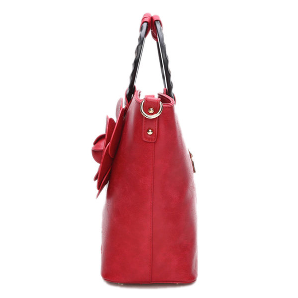 Women National Style Flower Decoration PU Leather Handbag Crossbody Bag