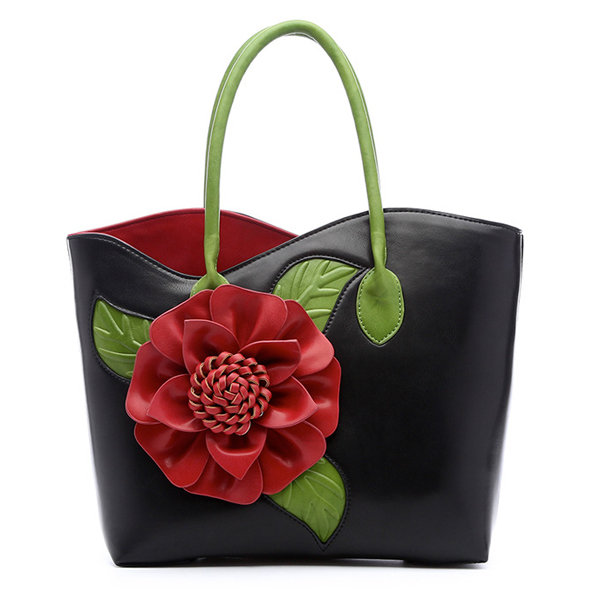 Women National Style Flower Decoration Handbag PU Leather Sling Bag