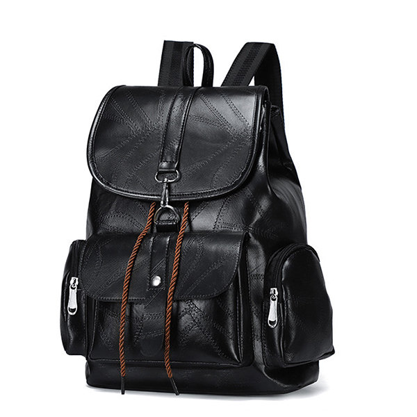 Women Solid PU Leather Casual Backpack Travel Shoulder Bag