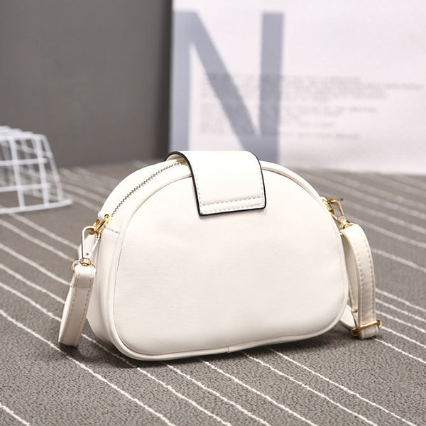 Women Retro Small Round Scrub Crossbody Bag Solid Phone Bag