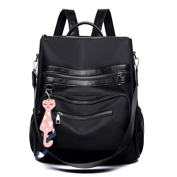 Women Nylon Multi-pocket Backpack Solid Shoulder Bag