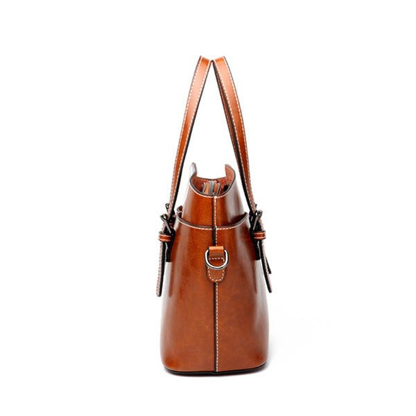 Women Vintage Genuine Leather Solid Handbags Oil Wax Tote Bags Large Capacity Crossbody Bags