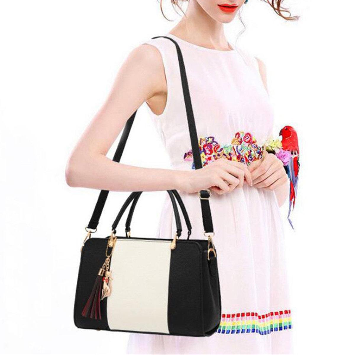 Women Faux Leather Stitching Color Handbag Crossbody Bag