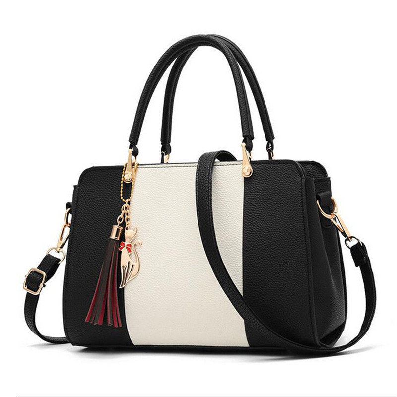 Women Faux Leather Stitching Color Handbag Crossbody Bag