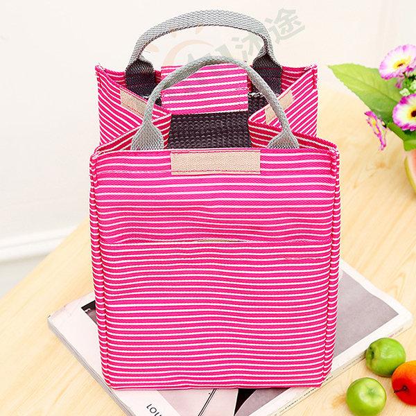 Women Stripe Oxford Lunch Bag Home Storage Bag