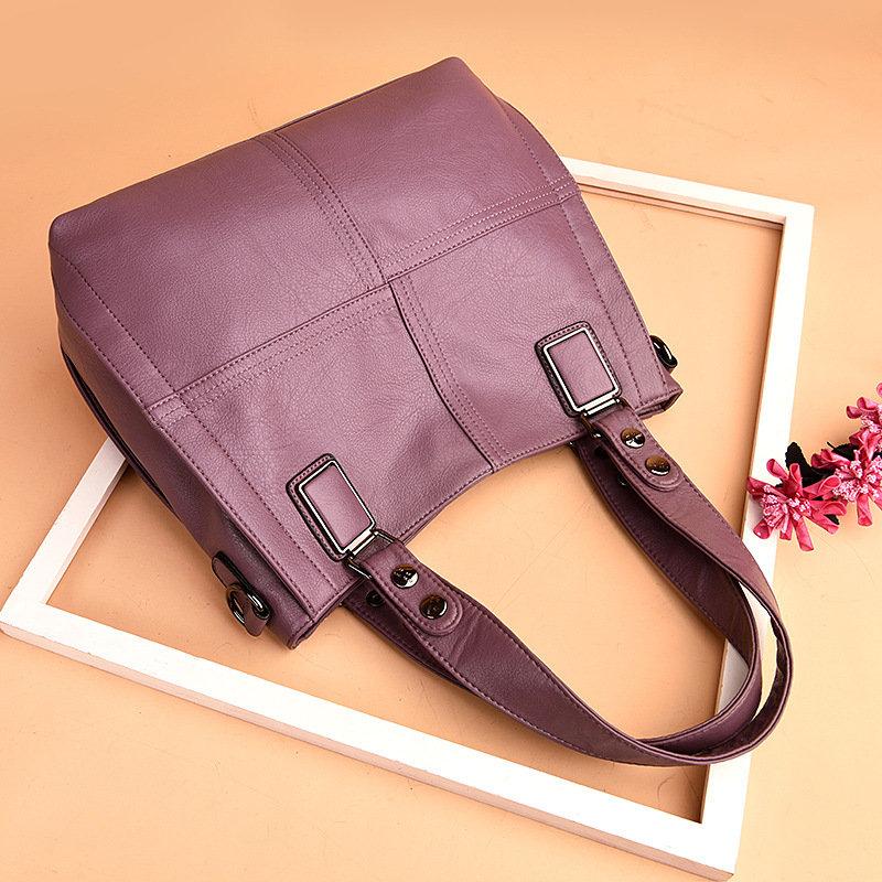 Women Patchwork Stylsh Bucket Soft PU Leather Handbag Shoulder Bag Crossbody Bags