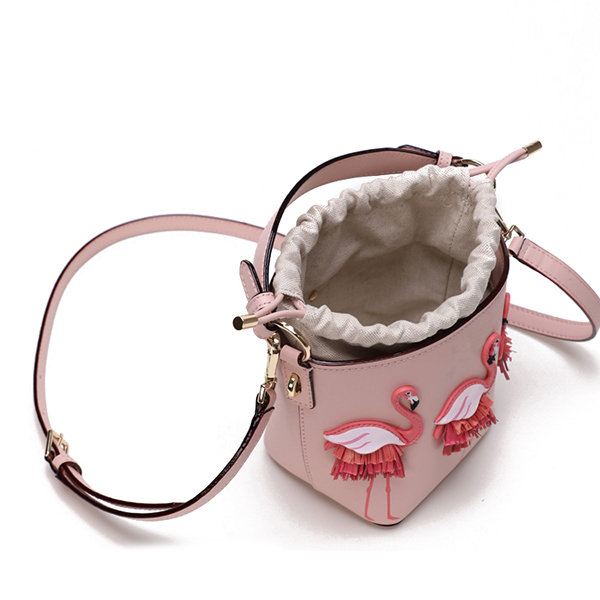 Women Flamingo Stylish Crossbody Bag PU Leather Bucket Bag Casual Shoulder Bag