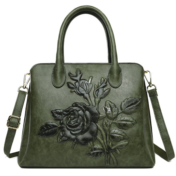 Women Vintage Embossed Floral Handbag 3 Layers Large Capacity Crossbody Bag