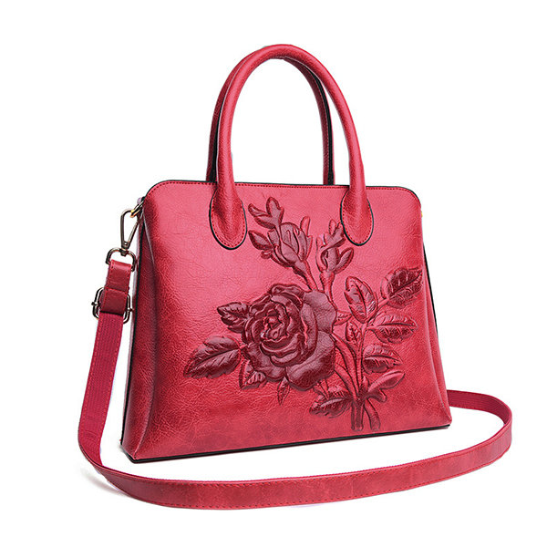 Women Vintage Embossed Floral Handbag 3 Layers Large Capacity Crossbody Bag