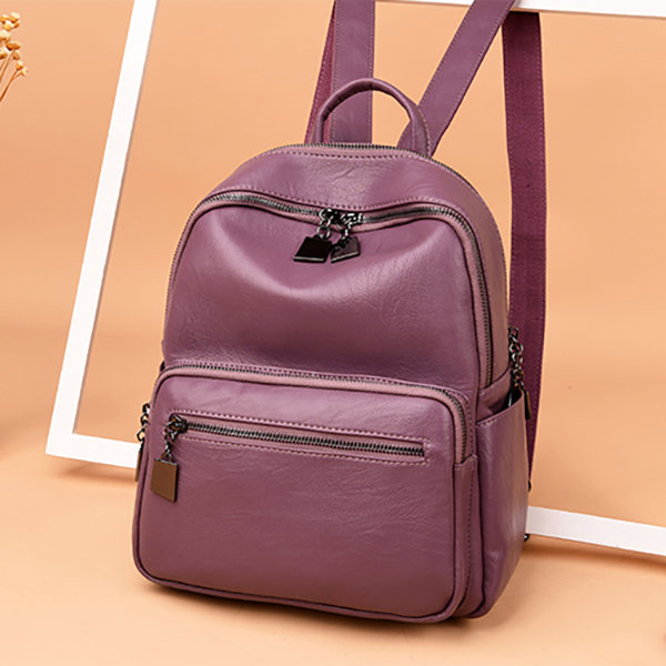 Women High-end Soft Leather Backpack Vintage Double Layer Large Capacity Leisure Bag